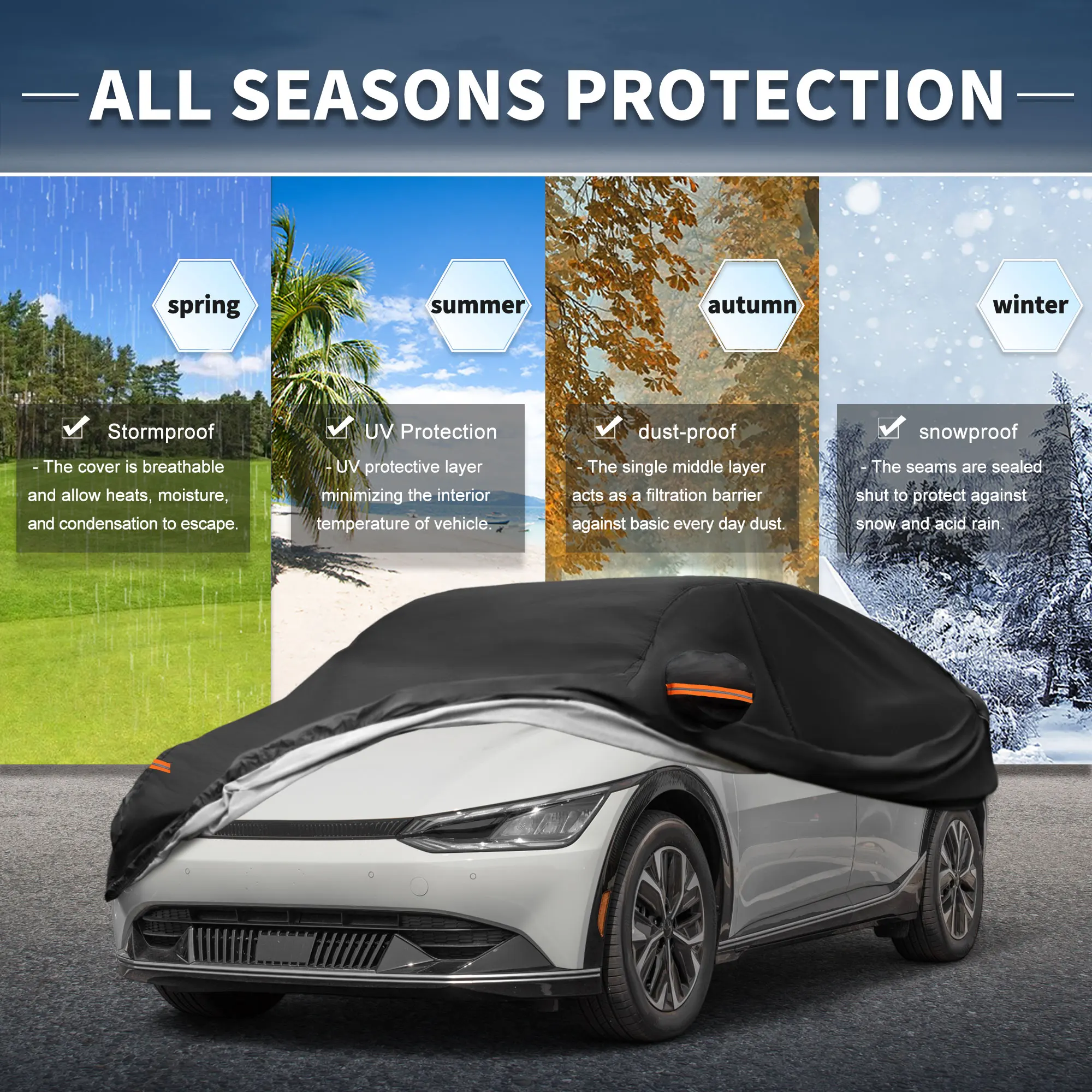 

Чехол для автомобиля Uxcell, водонепроницаемый, для защиты от солнца, дождя, снега и града, с молнией на левой боковой двери, 210D-Pu, для Kia Ev6