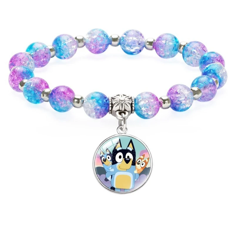 Nuevas y Lindas Pulseras Elásticas con Cuentas de Bluey, el Perro Azul, con Cuentas de Hielo Agrietado, Accesorios para Niñas, Regalos de Cumpleaños y Navidad