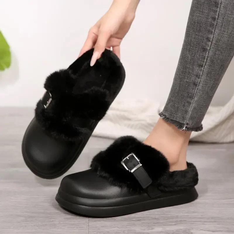 Wasserdichte EVA-Clogs mit dicker Sohle und Fellbesatz für Damen, Winter 2026, mit Metallschnalle, flauschige Outdoor-Hausschuhe, warme Plüsch-Pantoffeln für Frauen – Detail 19