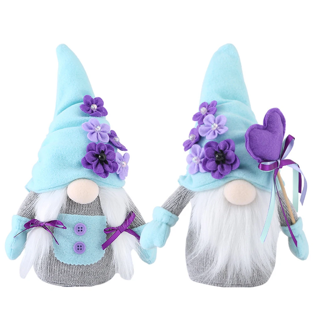 2Pcs Mother's Day Flower Goblin Dwarf Doll Elf  Plush Gnomes Ornaments Window Figurines Standing Dolls Gift Home Decor