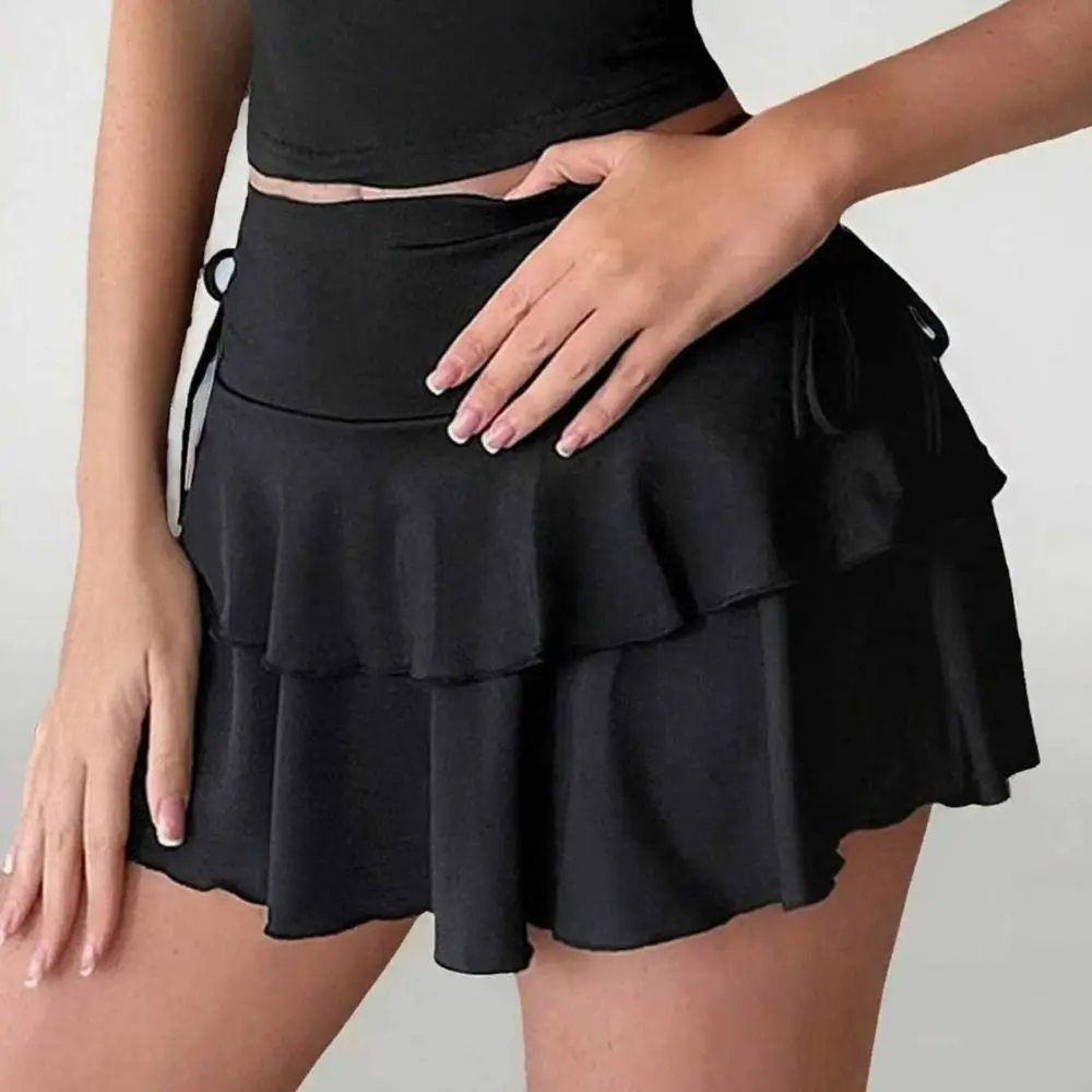 

Sweet Lace Up Girls Short Mini Skirt Slim Fit Teens High Waist A-line Skirt Cake Dress Ruffle Pleated Mini Skirts Summer