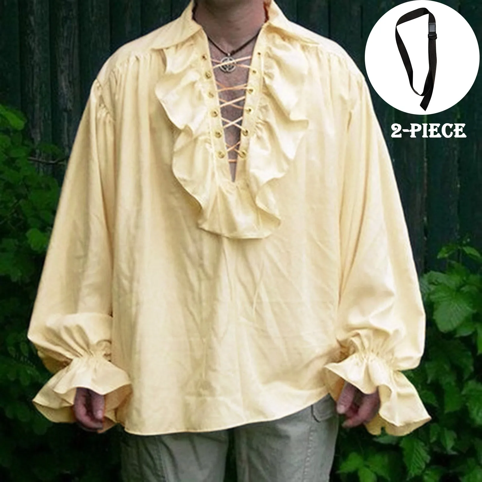 

Medieval Mens Renaissance Costume Ruffled Shirts Long Sleeve Lace Up Steampunk Pirate Shirt Cosplay Stage Costume for Women