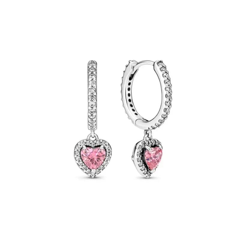 Original 925 Silver Colorful Heart Earring Red Sapphire Earrings Pink Round Sparkling Earrings Glamor Women Jewelry Accessories image 4