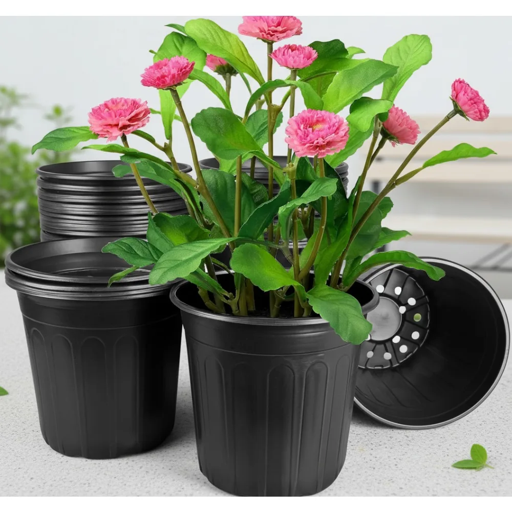 

5 Gallon Plant Pots with Drainage Holes, Flexible Plastic Nursery Pots for Cuttings, Seedlings & Transplanting