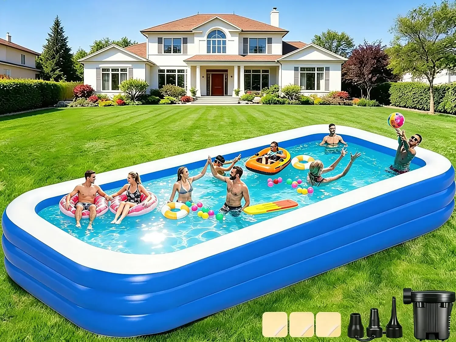 Extra Large Inflatable Swimming Pool for Adults - 180'' x 76'' x 22'' Extra Large Blow-Up Pool Oversized Thickened Family
