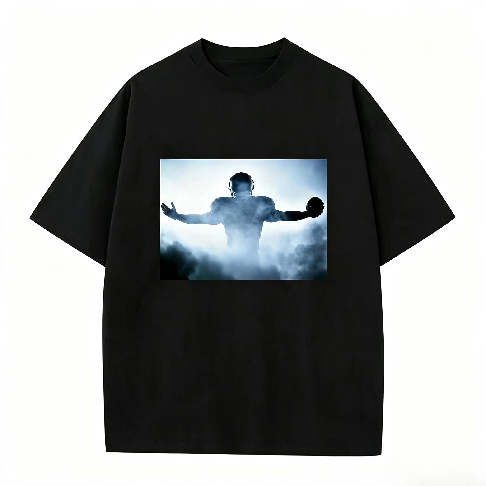 New Style American Streetwear Loose Men T‑shirt Soft Cotton Breathable Football Player Silhouette Graphic Men Clothing Tops