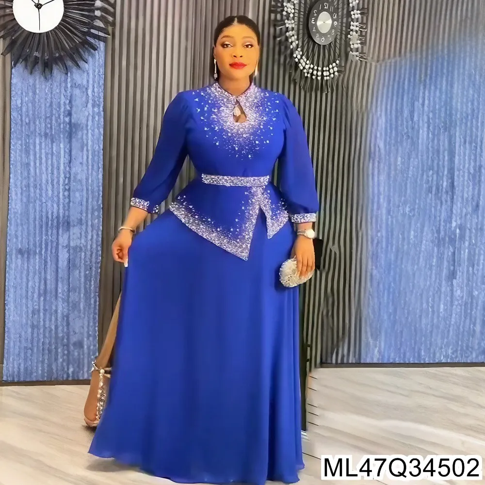 

New 2025 Commuter Women's Wear Muslim Export African Diamond Fashion Plus-size Dress ML47Q345