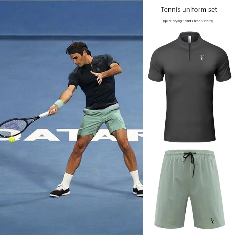 New 2025 Federer High-End Tennis Set Men's Quick Dry Ice Silk Fashion Sports T-Shirt Tennis Upper Apparel Universal Fit