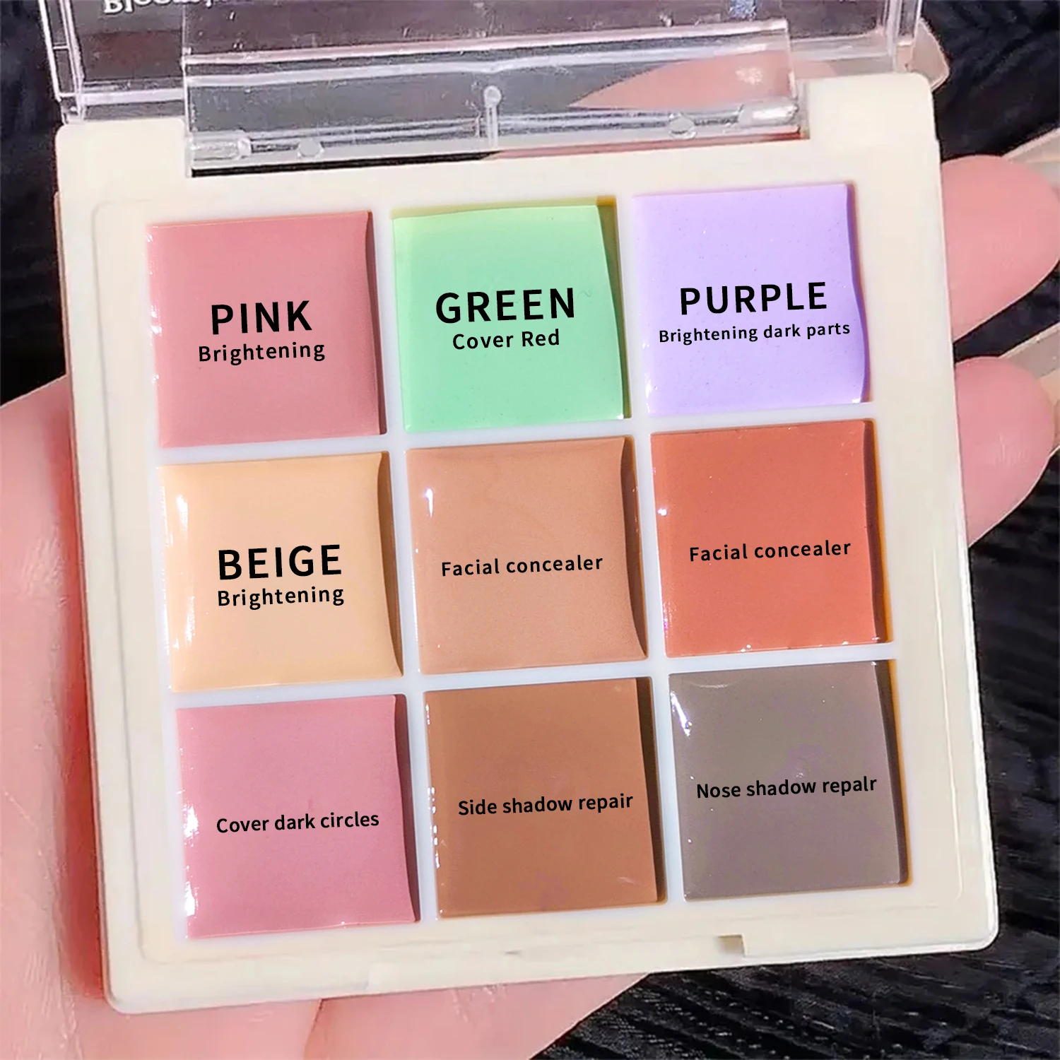Palette anti-cernes et correctrice de couleurs multicolores, correction des nuances vertes/violetes pour le maquillage du visage, les imperfections et les cernes