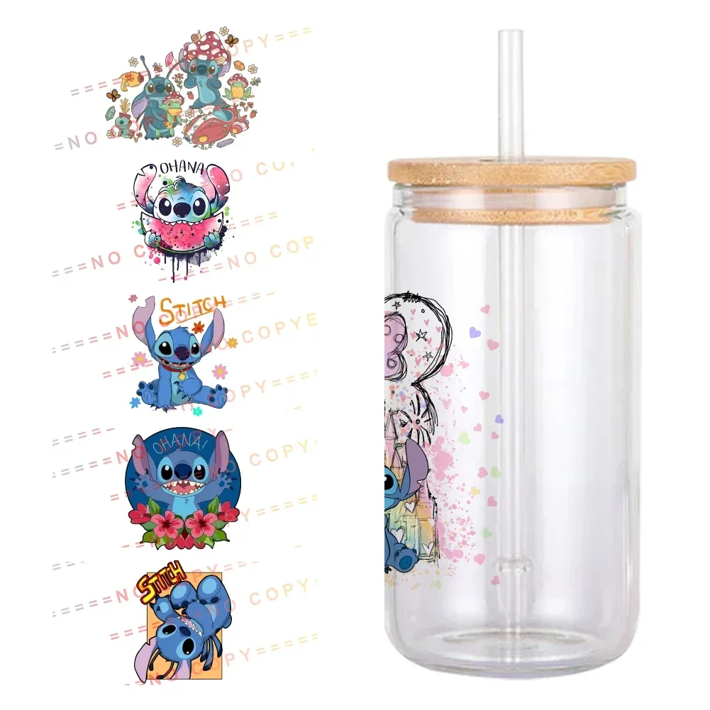 11x11cm Stitch Disney Cartoon Design UV DTF Printed Wrap Sticker for Cup Glass Can Waterproof