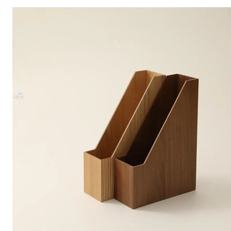 Single barrel wooden study storage box vertical desktop file sorting artifact desk wooden shelf book holder