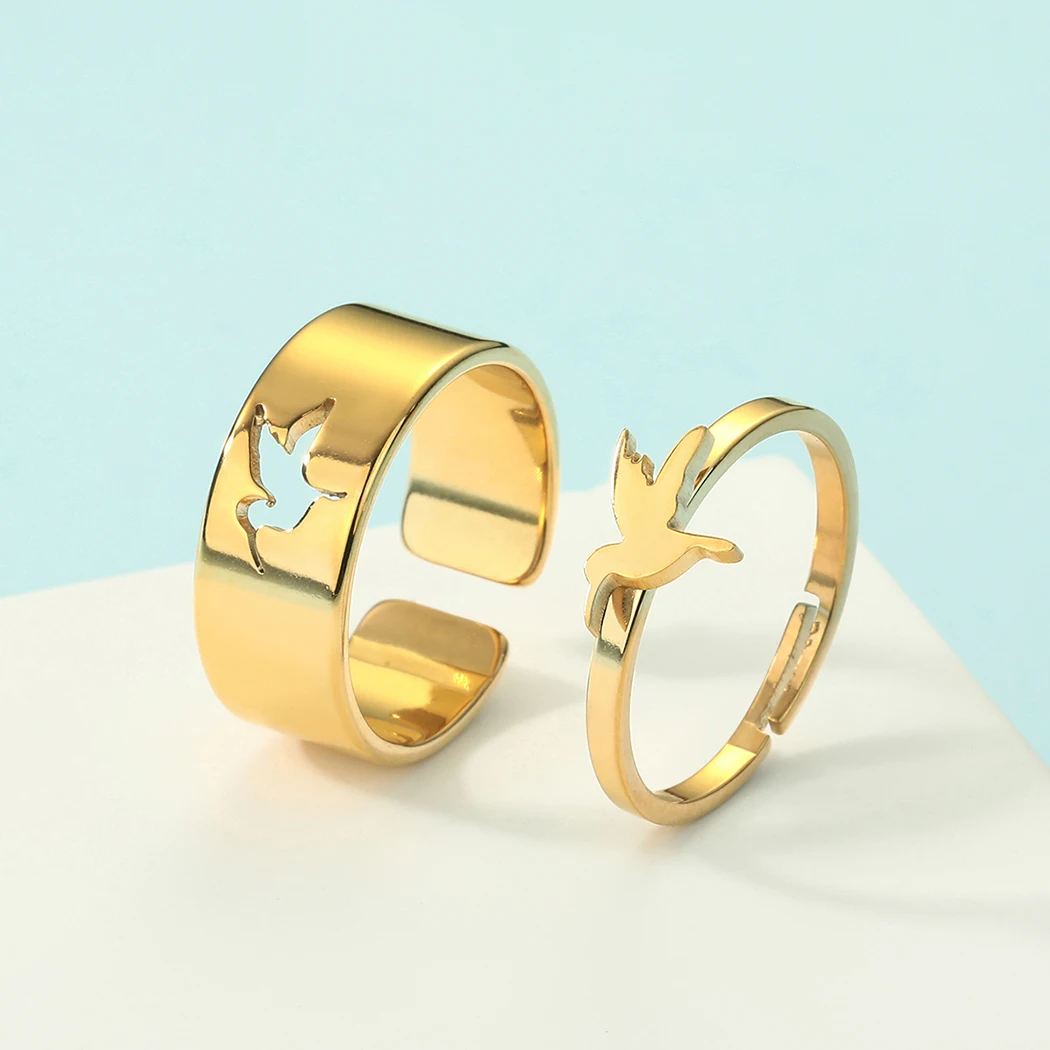 Kinitial Stainless Steel Bird Hummingbird Matching Ring Marriage Proposal or Engagement Gifts For Boyfriend Girlfriend