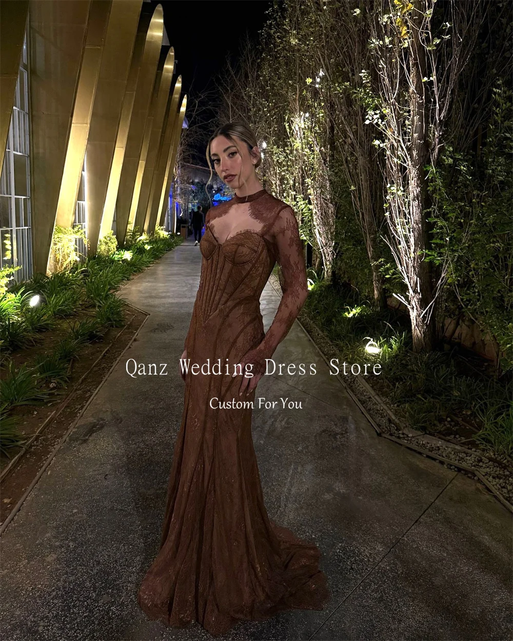 Qanz Mermaid Evening Dresses Luxury With Jacket Long Sleeves Lace Appliques Prom Dress Sweetheart Robes De Soirée Customized