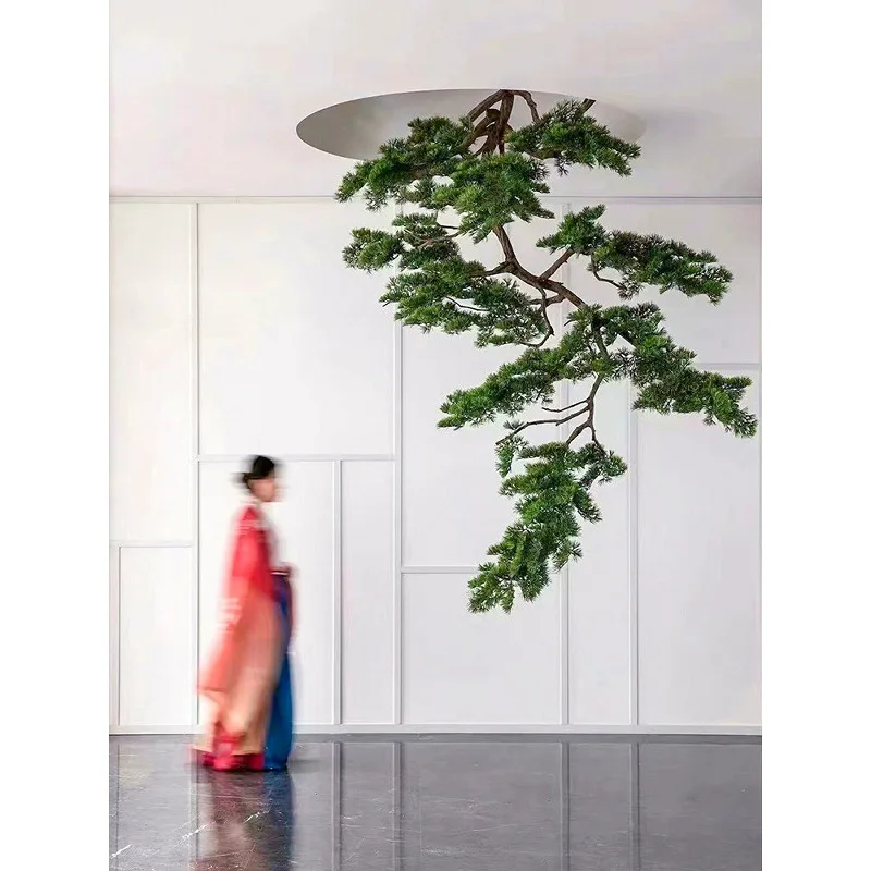 Simulation upside down pine false welcome pine wall hanging decoration new Chinese office hotel large hanging window ornament