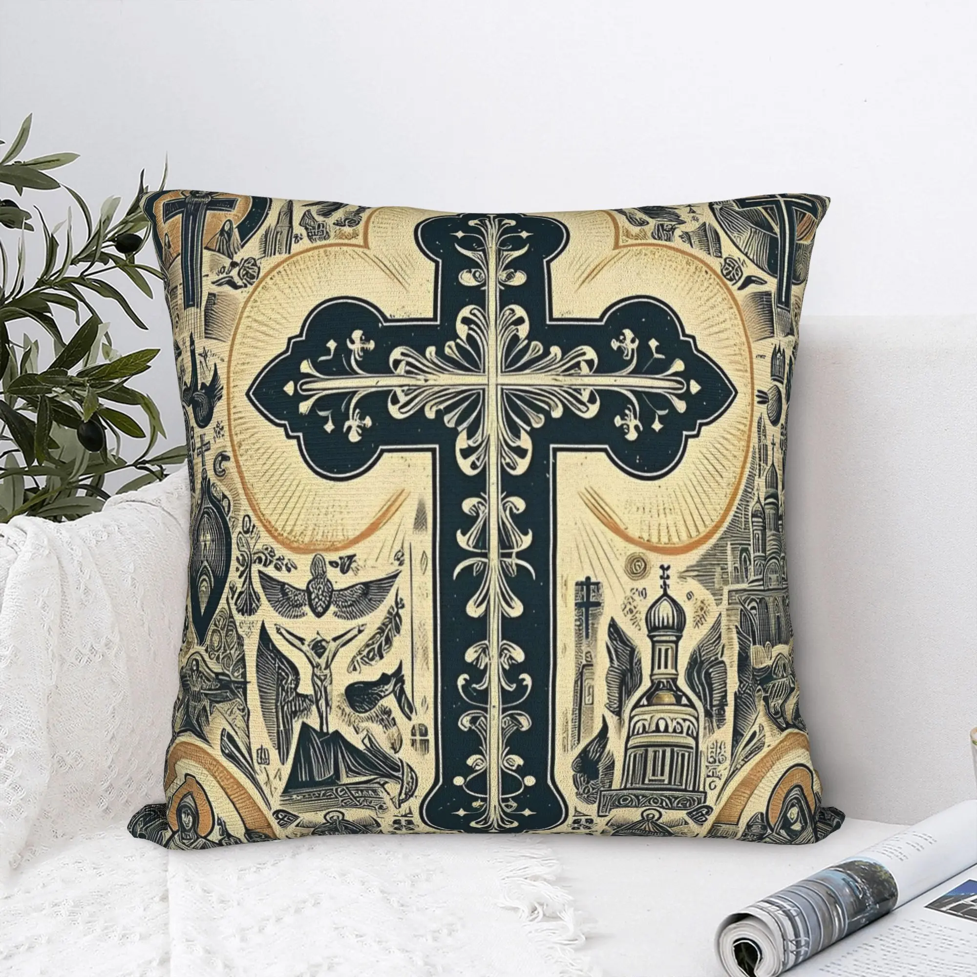 Orthodox Cross Square Pillow Covers Polyester Home  Jesus Christ Cushion Case Cute Home Decoration Pillowcase 40*40