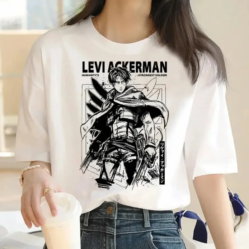 Camiseta con estampado gráfico de Attack on Titan para mujer, camiseta Harajuku de Anime japonés, camiseta informal de manga corta de talla grande,