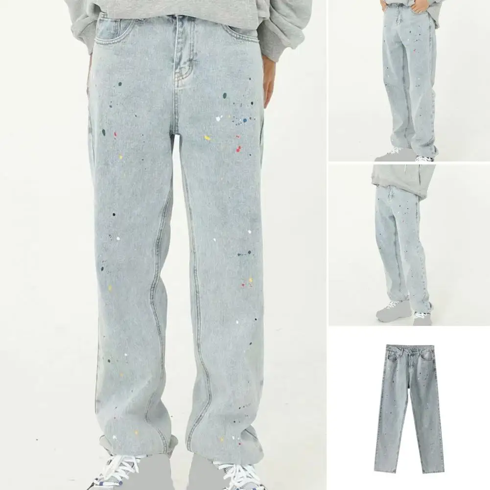 High Street Retro Ink Splash Patchwork Ripped Jeans Flare Pants Men and Women Straight Casual Oversized Loose Denim Trousers