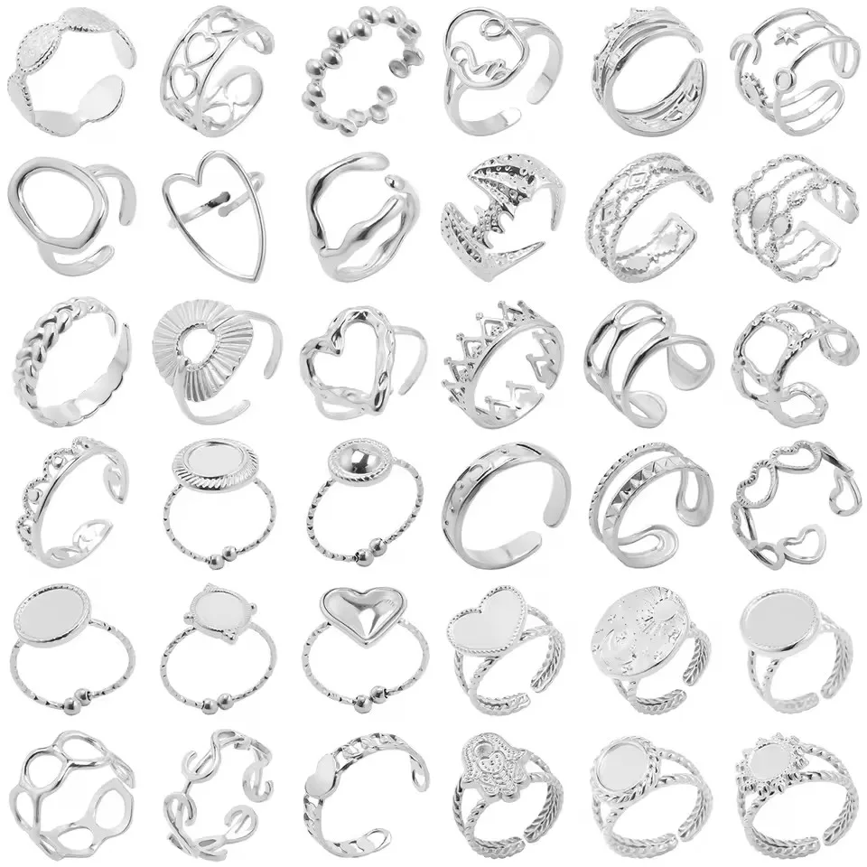 Fashion 6pcs/lot Steel Color Bat Abstract Face Crown Heart Stars Moon Rings Stainless Steel Rings Women Girls Jewelry Charms New