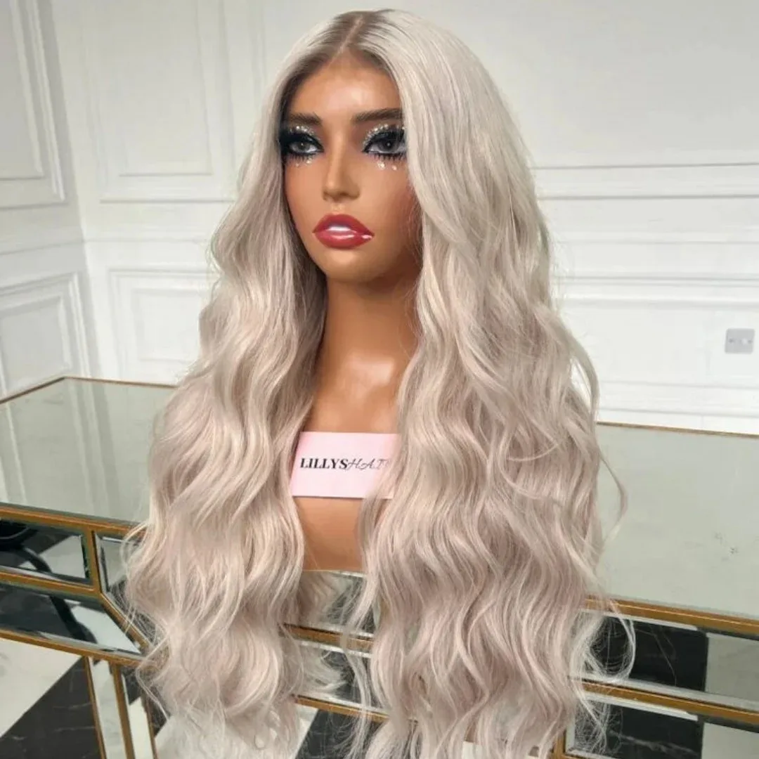 

Синтетический парик Honey Platinum Blonde с кружевной передней частью 13x4, средней длины, без клея, с глубокими волнистыми локонами, для белых женщин