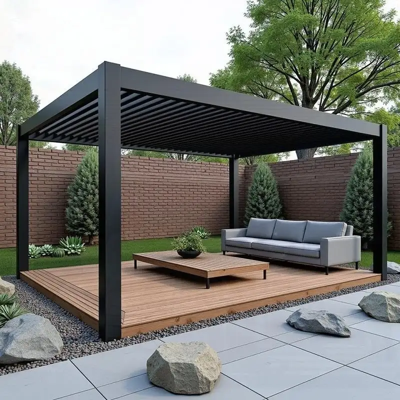 

Hardtop Modern Style Aluminum Frame Rainproof Gazebo with Eco-Friendly Waterproof Louver Roof Garden Sun Shade Louvered Pergola