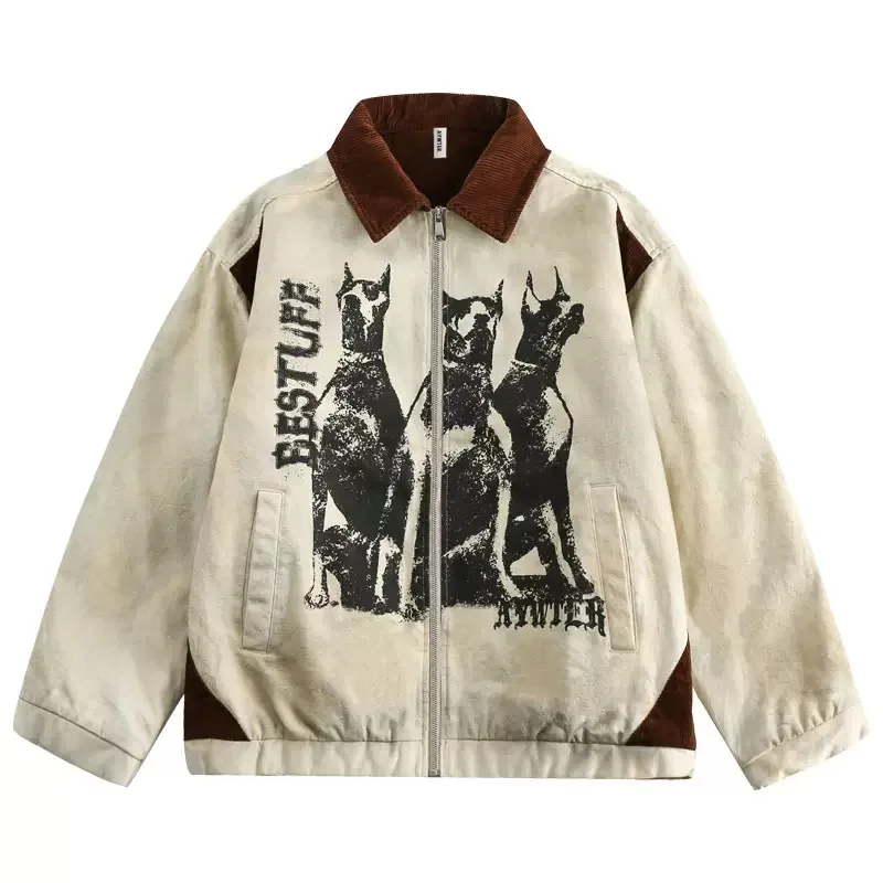 Autumn and Spring New Fashion Trend Printed American Vintage Workwear Jacket Men's Loose Sports Plus Size High Quality Outerwear