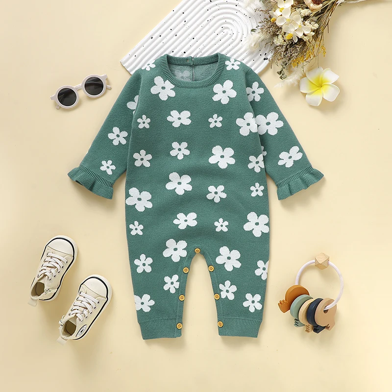 

Newborn Baby Romper Knit Infant Boy Girl Jumpsuit Long Sleeve Autumn Toddler Kid Clothing 0-18M Overalls Fashion Ruffles Florals