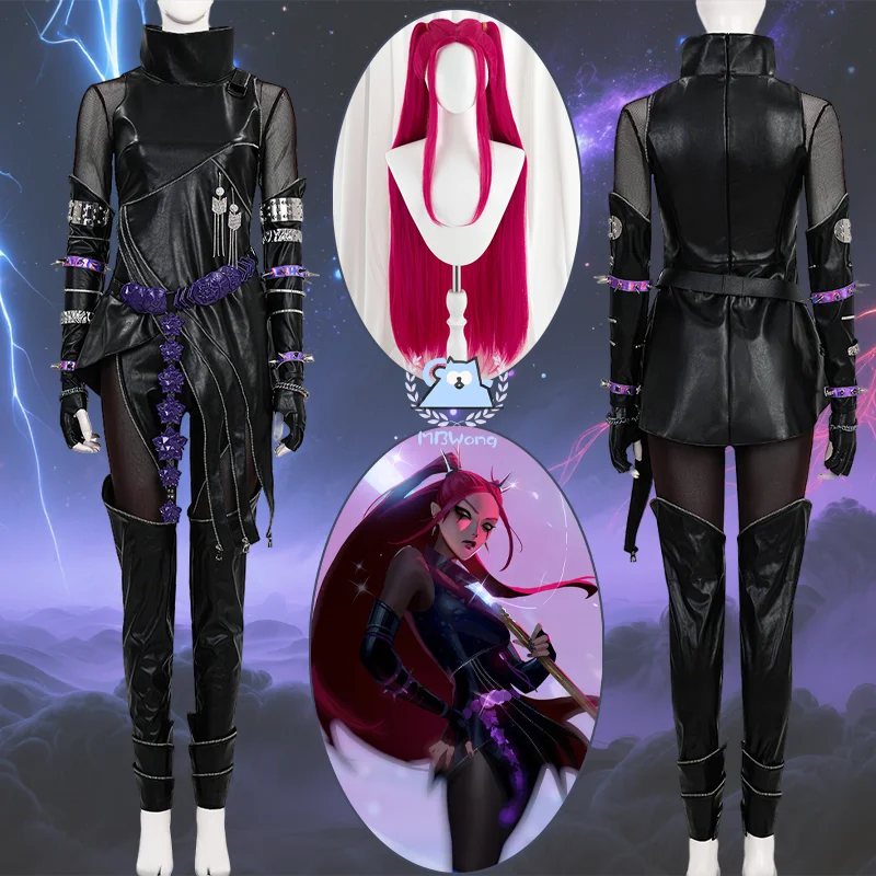 

HUNTR/X Mira Косплей Костюм Черное Кожаное Пальто Парик Новый Наряд KPop Охотники Демонов Для Хэллоуина Взрослых Женщин Девушка Реквизит