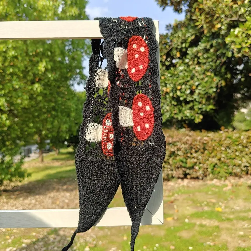 Cute French Knitted Headband Mushroom Floral Long Knit Turban Retro Cherry Crochet Flower Bandana Travel