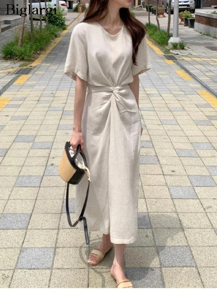 Summer Long Dress Women Irregular Pleated Fashion Short Sleeve Ladies Dresses Korean Style Loose Ruffle Woman Dress