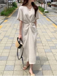 Summer Long Dress Women Irregular Pleated Fashion Short Sleeve Ladies Dresses Korean Style Loose Ruffle Woman Dress