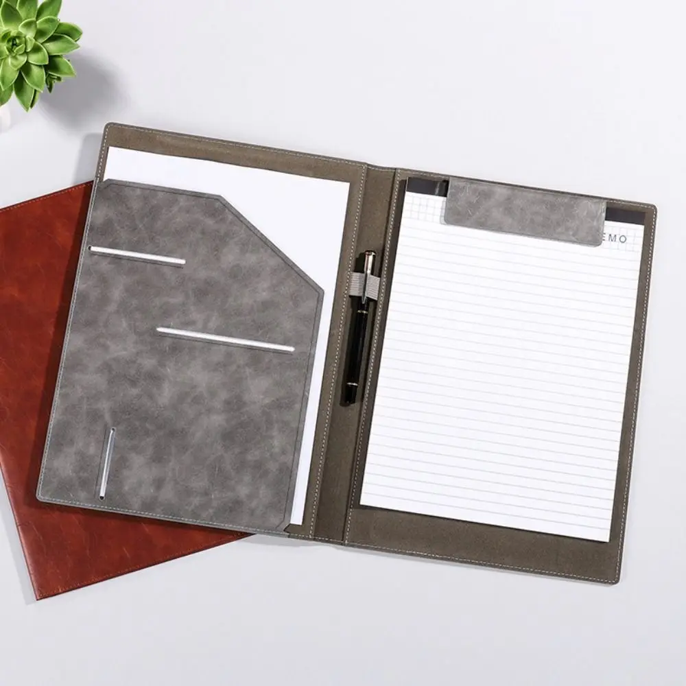 New PU Leather A4 File Folder Clipboard Magnetic Buckle with Card Holder Contract Document Clip Pen Insert Writing Pad Business