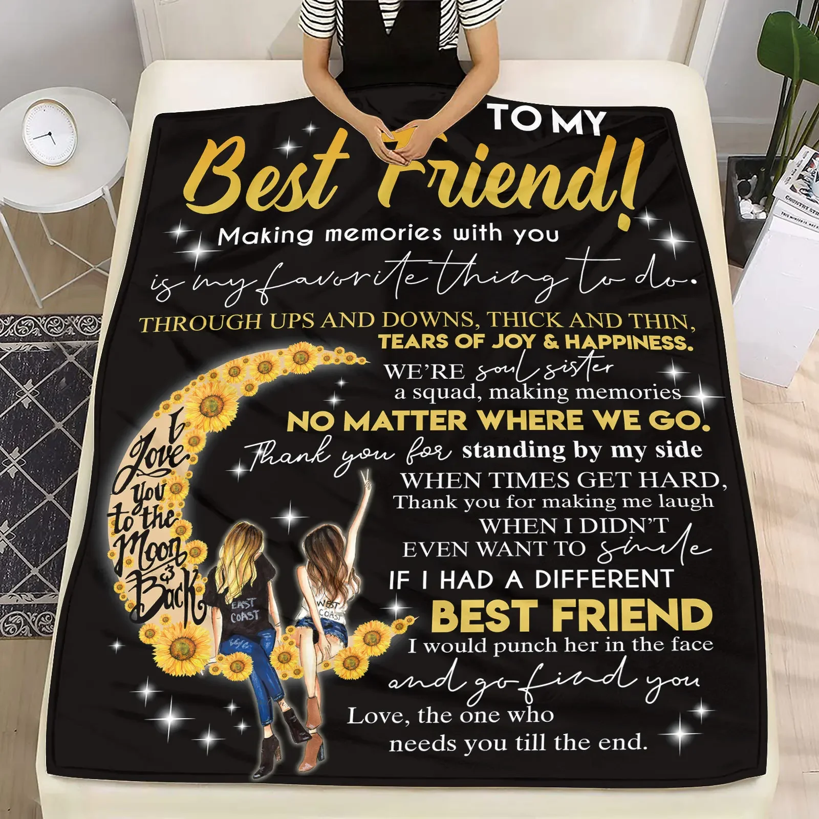 بطانية من الفانيلا بحروف من الزهور والقمر للزوجين ، غطاء رومانسي ناعم ودافئ ، هدية للأريكة أو الأريكة ، عبر الحدود ، أخت وصديق #4