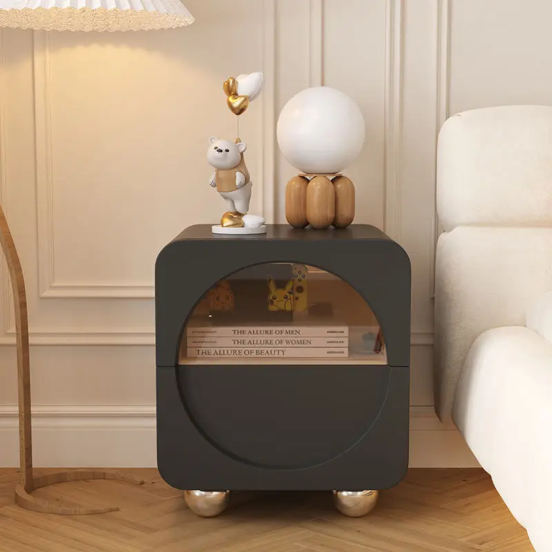 Cream wind bedside table Bedroom household mini bedside table Modern simple bedside table storage