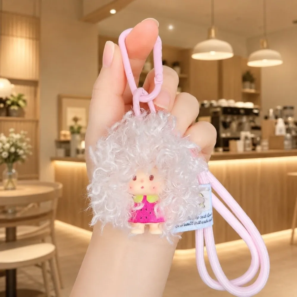 Cute Cartoon Curly Hair Doll Keychain Pendant Colorful Soft Doll Keychain with Lanyard Doll Bag Charm Party Favors