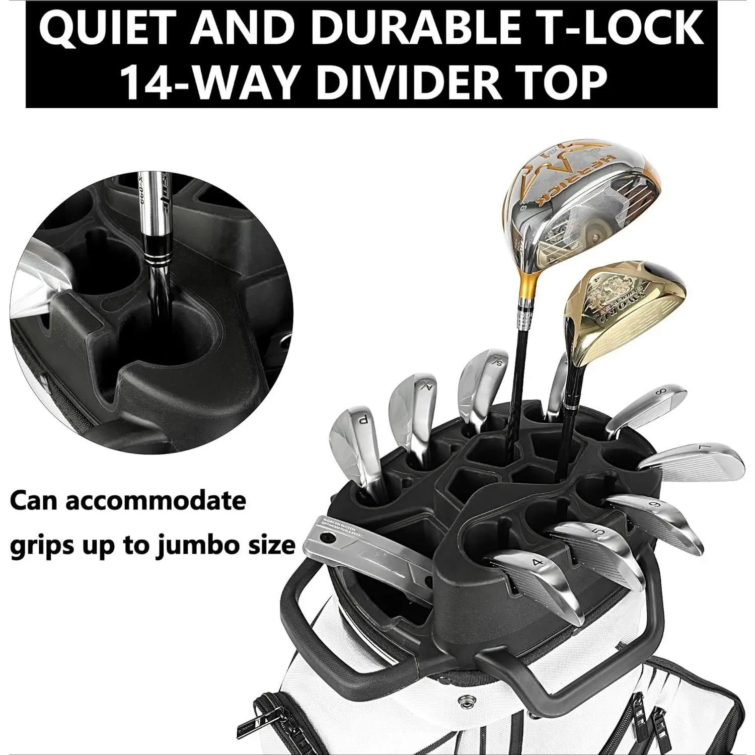 Golf Cart Bag T-Lock 14 Way Full-Length Divider Top Fixed Slots Clubs Organized Premium Oxford Cloth Golf Bag for Men Women Blac
