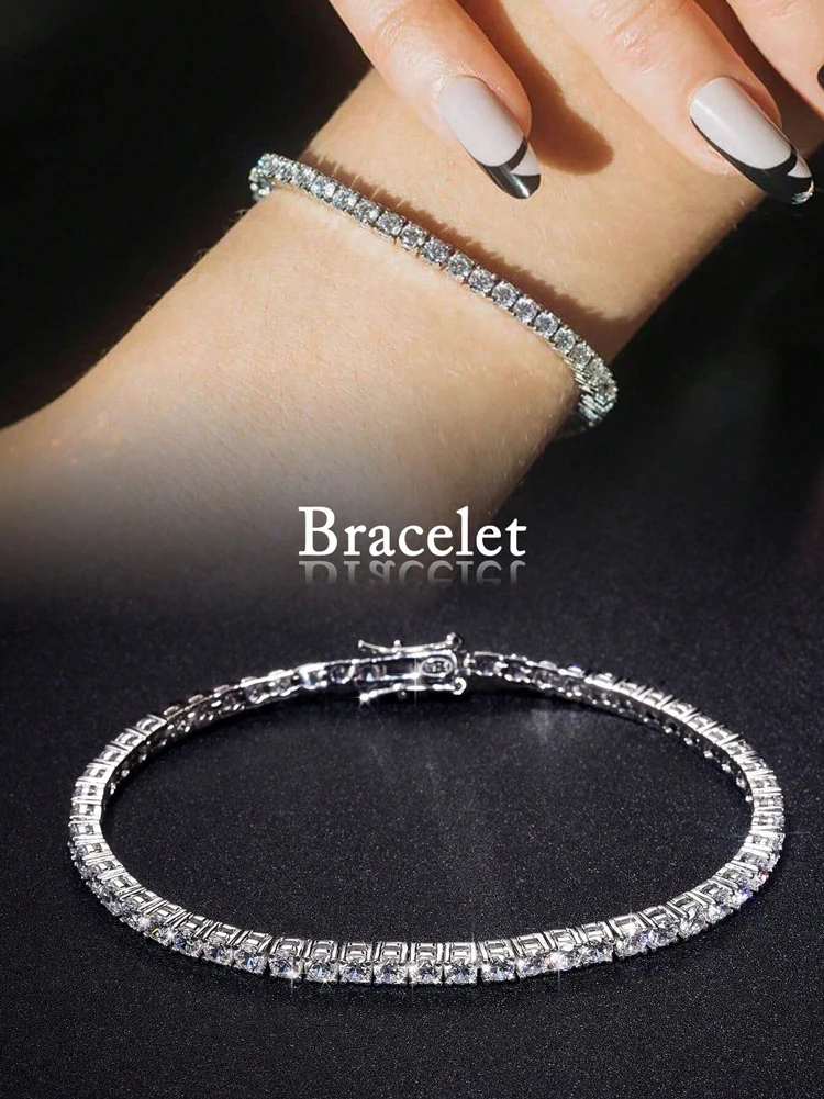 

925 Sterling Silver Fashionable Gorgeous Round Zircon Bracelet For Women Anniversary Party Personalized Fine Jewelry