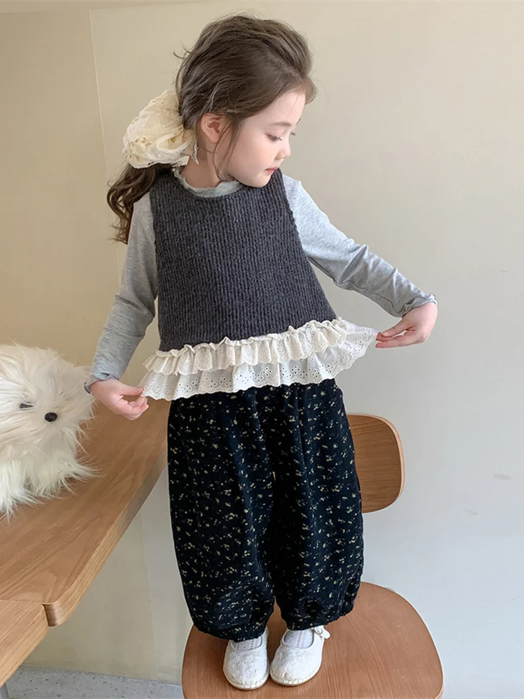 

Faionable Knitted Vest Set for Girls Spring Autumn Sle Children's Tee-piece Ensemble Sli And Attractive New Arrival