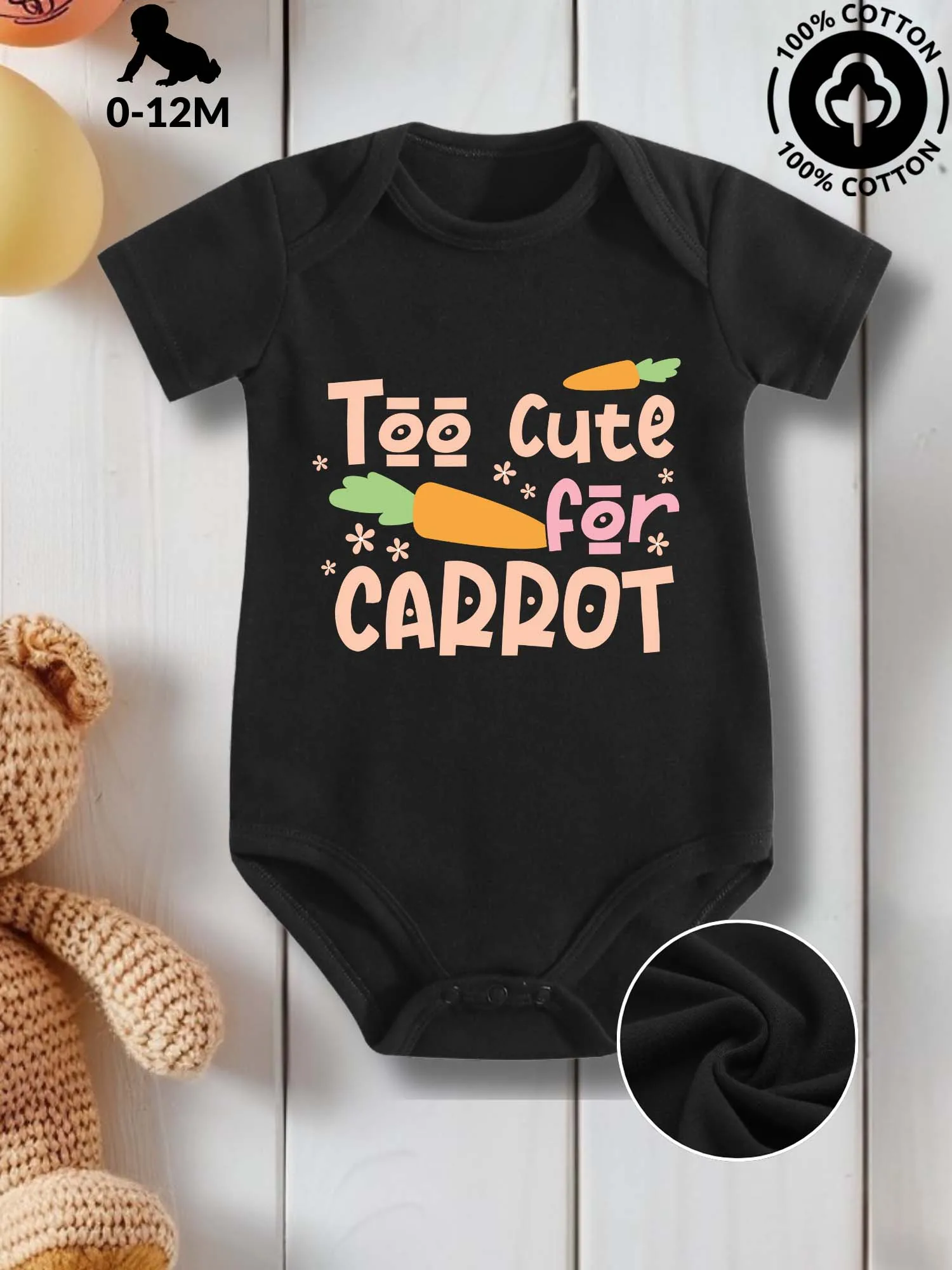 

Too Cute For Carrot Детский костюм унисекс для ползания, комбинезон из чистого хлопка для ухода за кожей, всесезонный черный боди 190GSM