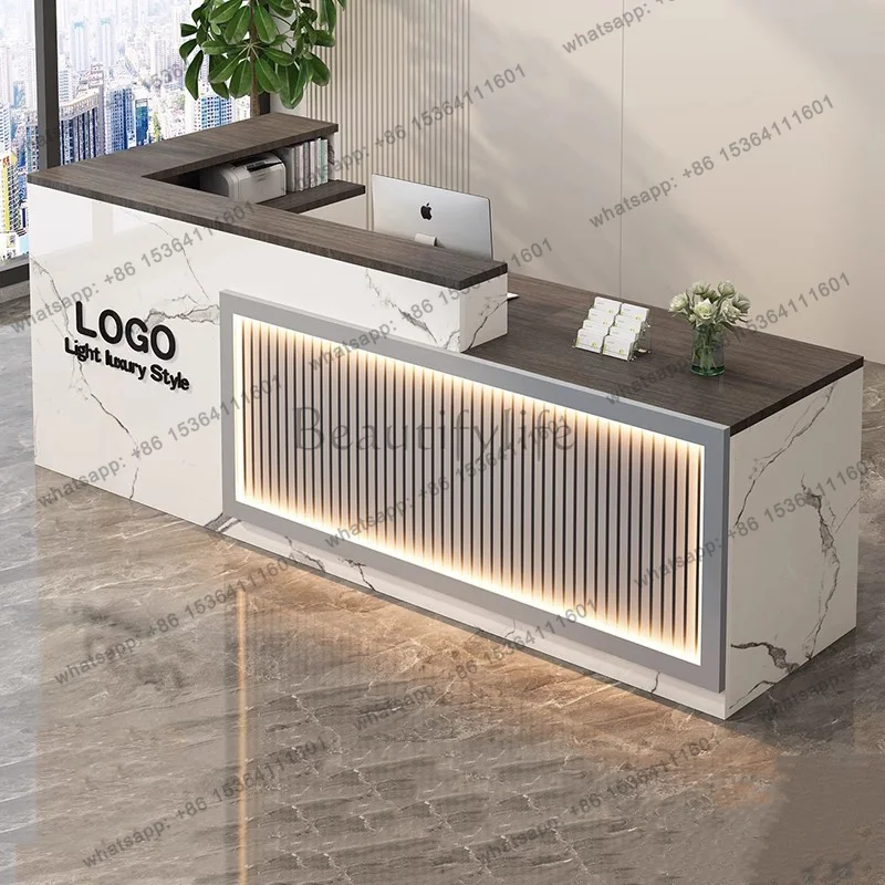 Luxury Simple Reception Desk Logo Salon Decorations Custom Reception Desk Office Beauty Mostrador Recepción Commercial Furniture