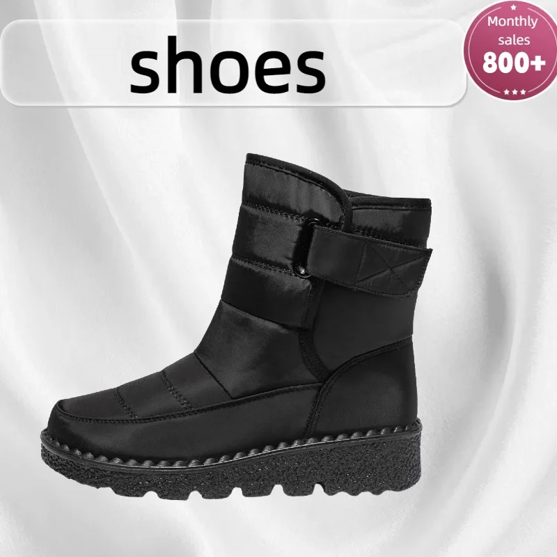 

​ ​ Женские непромокаемые зимние ботинки EU 44, зимняя обувь с термоизоляцией и ремешком для широких ног, нескользящая повседневная обувь ​ ​