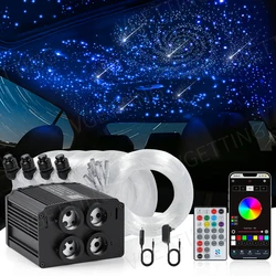 4 Port Twinkle Car Roof Shooting Star Light RGBW Meteor Ceiling LED Fiber Optic Light Starry Sky Lamp APP Music Remote Control