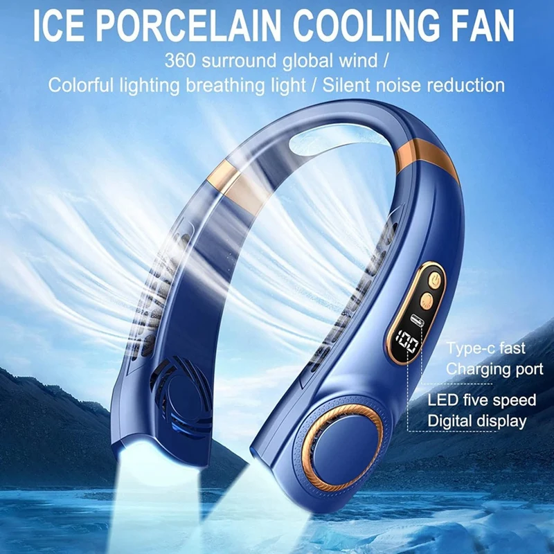 

Portable Neck Fan, Rechargeable PeRsonal Hand-Free Fan,Adjustable Bladeless Fan for Working, Traveling,Office Blue