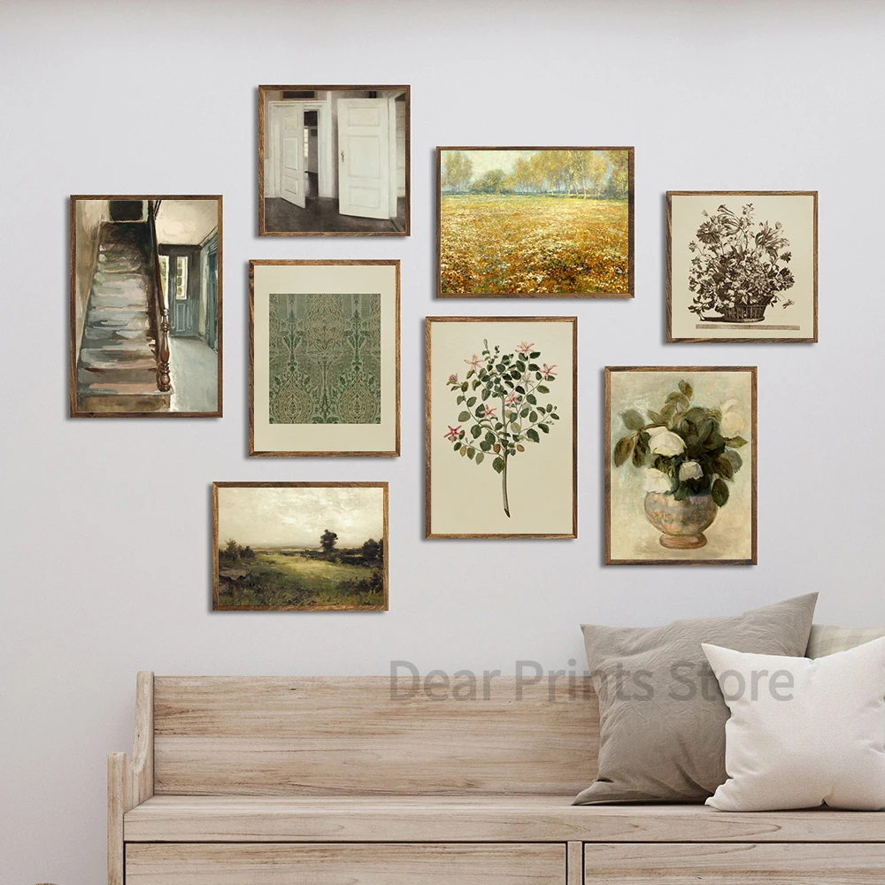 Dark Academia Aesthetic Wall Decoration Rustic Moody Landscape Oil Painting Canvas Poster Vintage Flowers Prints Home Room Decor