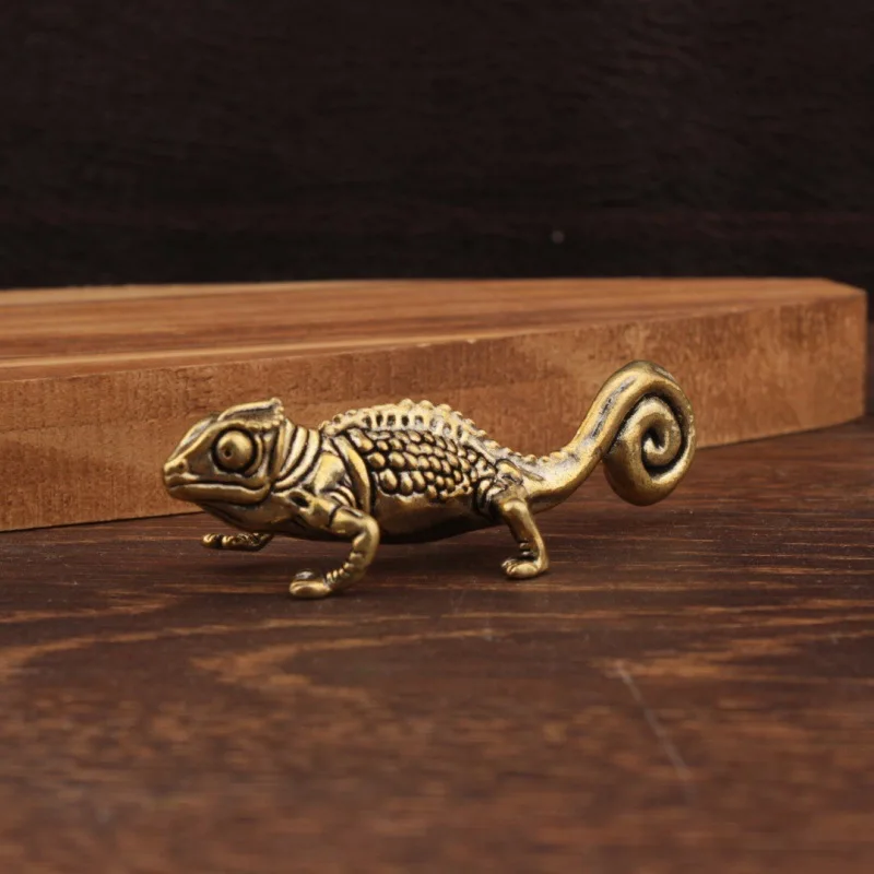 1/2 Piece of Pure Brass Lizard Chameleon Four-legged Snake Retro Antique Decorative Item for Home Decoration and Tea Pet