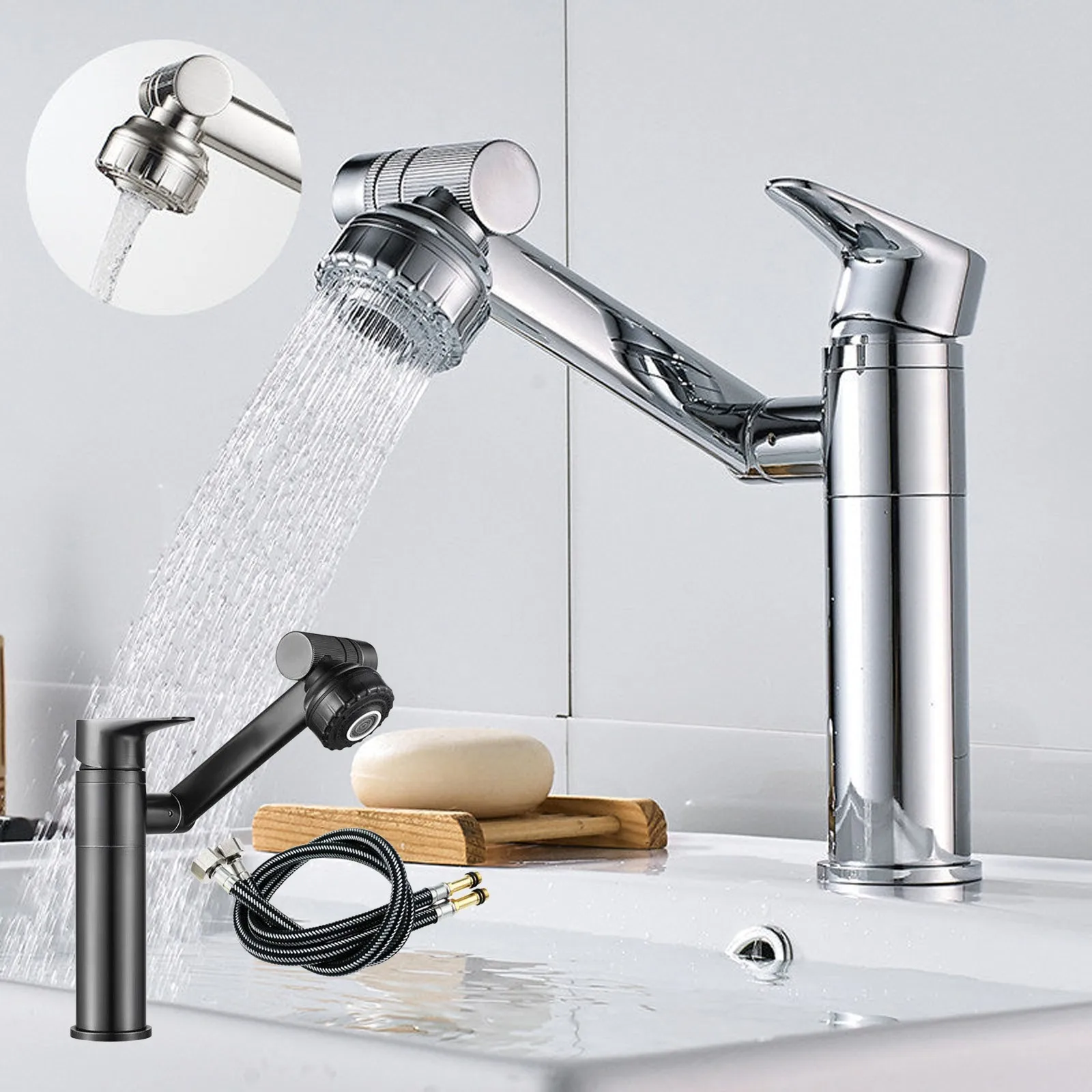 Bathroom Sink Faucet Hot And Cold Water With Rotate Faucet Single Handle Single Hole Basin Short Heavy Duty Bathroom Faucet