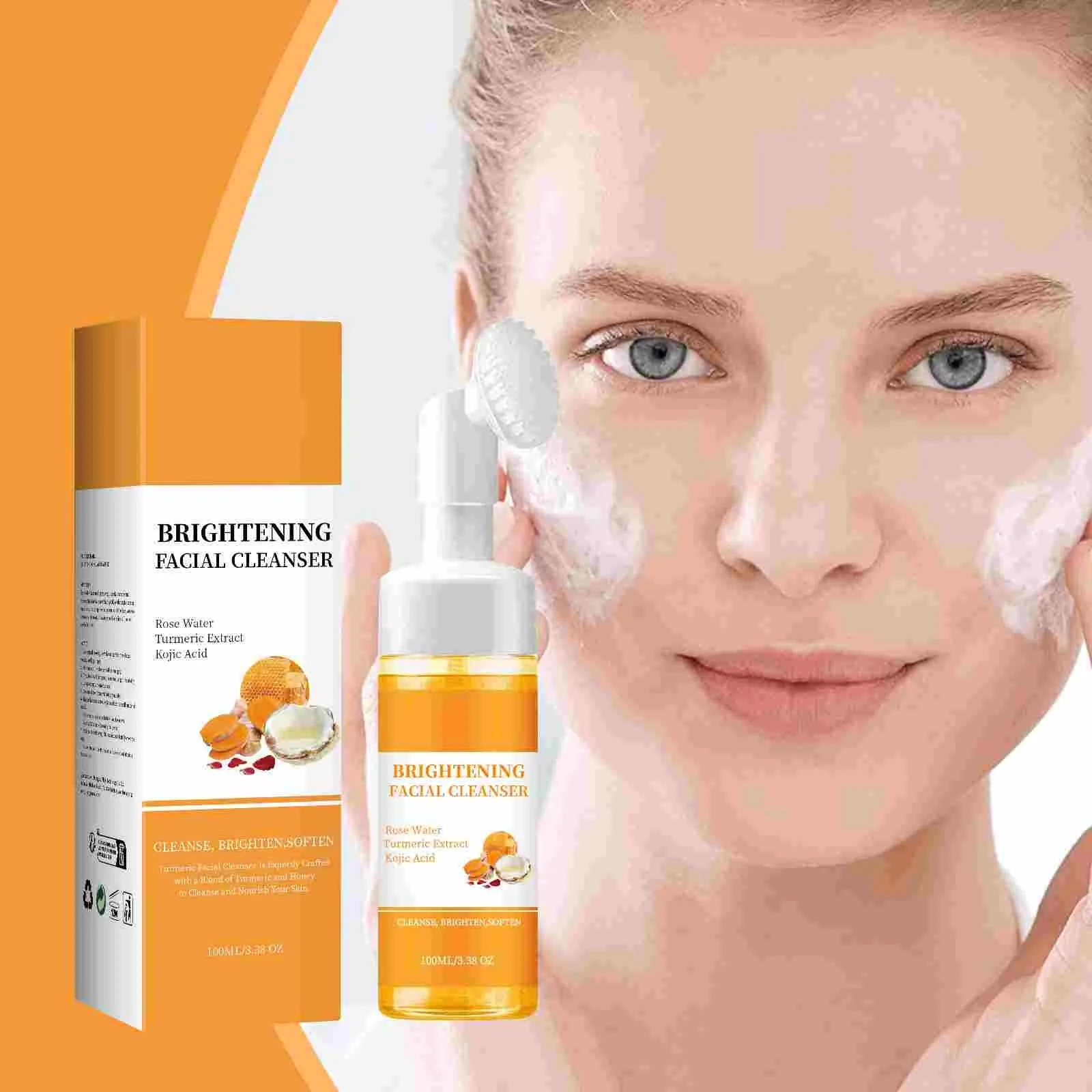 Turmeric Cleanser Anti Acne Oil Control Blackhead Remover Skin Cleansing Brightening Rejuvenation Face Wash Foam Face Cleanser