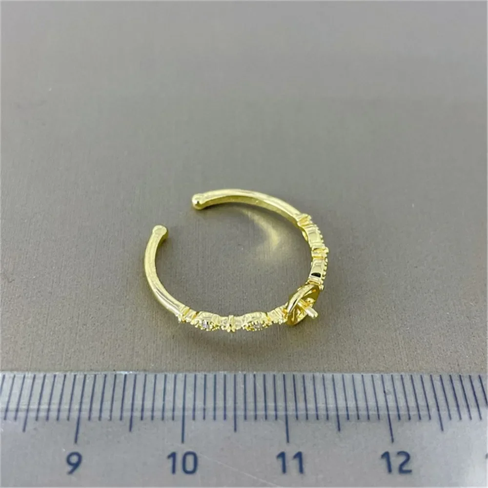 18K Plated Gold DIY Hand Pinto Ring Paste Ring Face Half Hole Bead Needle Inlaid Pearl Opening Ring Accessories No Pearl E016