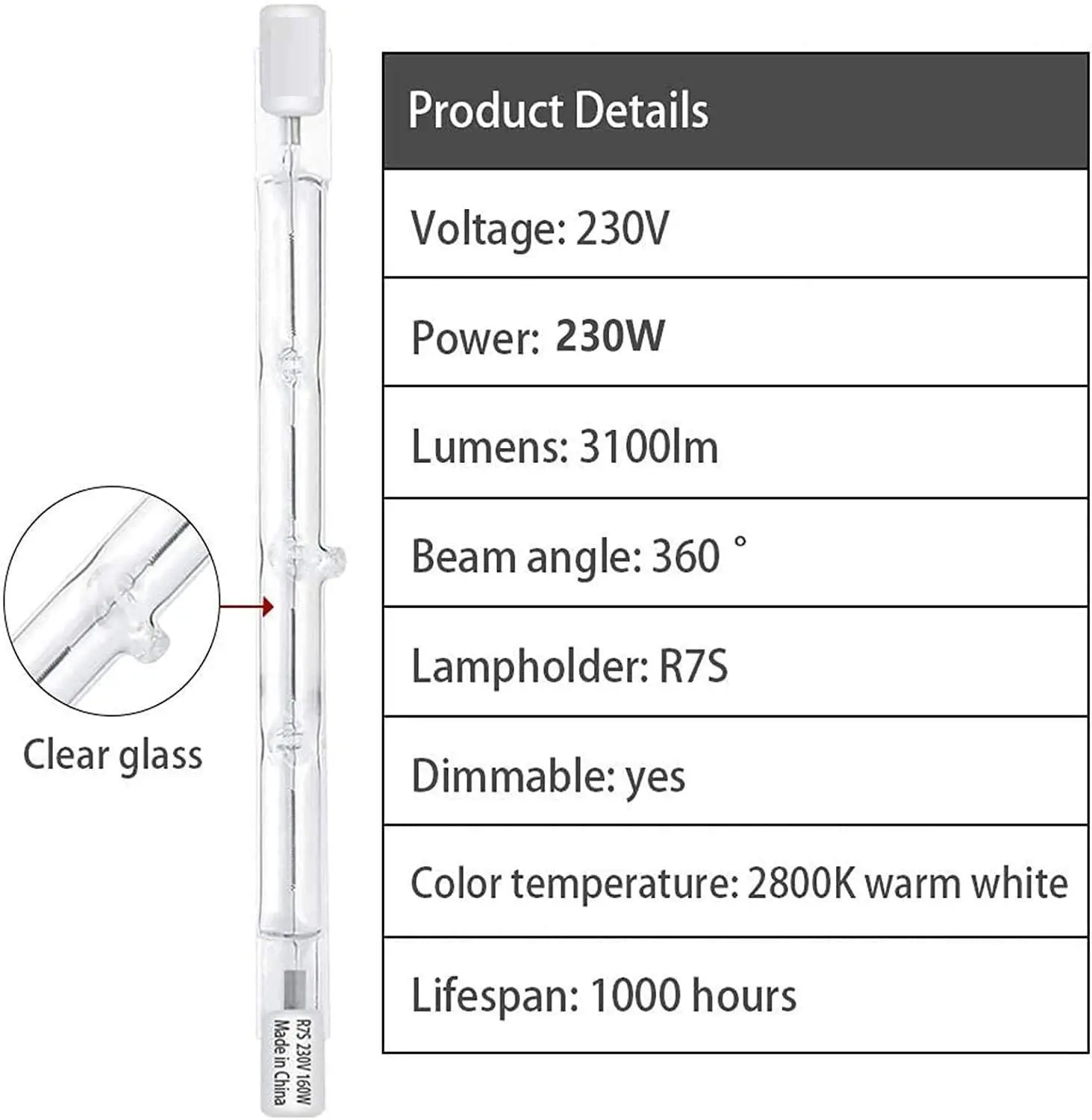 10 pçs 300w 400w 1000w de alta potência lâmpada halógena r7s tubo vidro tungstênio filamento lâmpada luz ac110v 220v floor floor flood lâmpadas