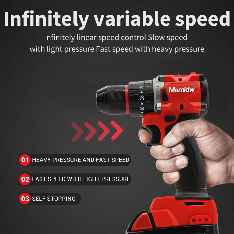 Mamidw 150N.M 브러시리스 전기 임팩트 드릴 LED 조명 무선 스크루 드라이버 밀워키 18V 배터리 충전식