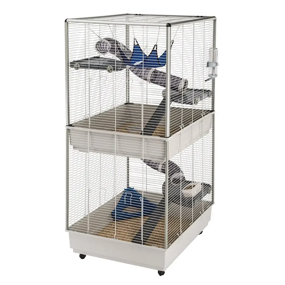 Ferplast Cage FURET TOWER con estructura vertical de dos pisos, ruedas y accesorios incluidos, metal barnizado y plástico